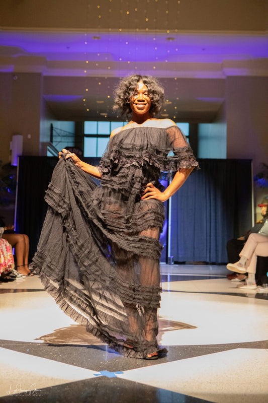 "Celeste"  Black Lace Maxi Dress